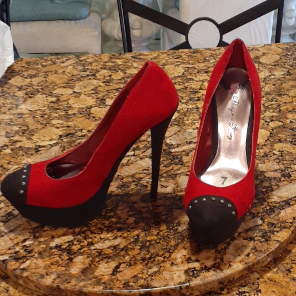 Women's red and black studded stiletto heels